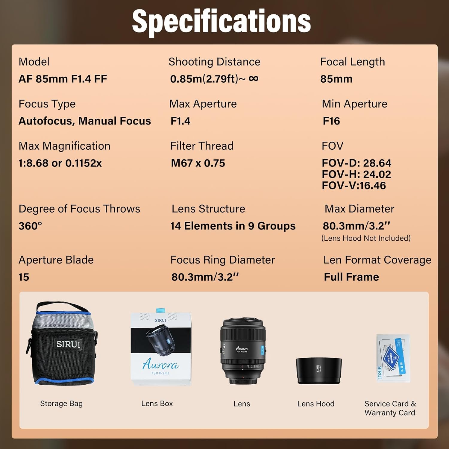 SIRUI Aurora 85mm F1.4 Full Frame Auto Focus Lens, Telephoto Prime Portrait Lens for Z Mount Cameras, Black - Image 8