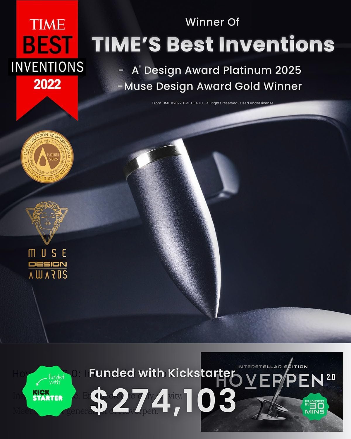 novium Hoverpen Interstellar - Space Black, Ballpoint Pen, Unique Conversational Starter, Premium Futuristic Design, Precision Flow Ink, Schmidt Ballpoint Cartridges - Image 4