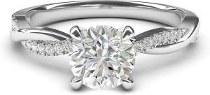 Solid 14k White Gold 4-Prong Petite Twisted Vine 1.0 CT Moissanite Engagement Ring Promise Bridal Ring