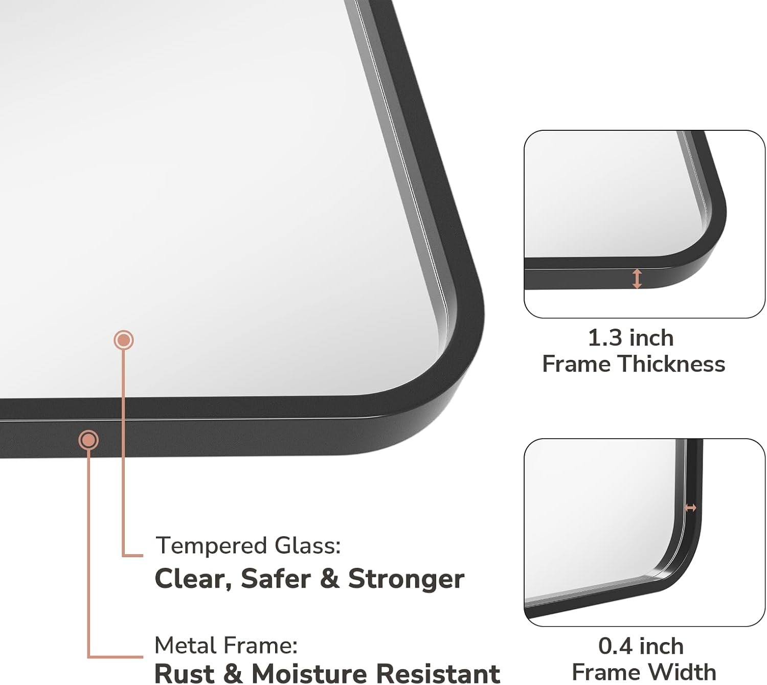 USHOWER 2-Pack Black Bathroom Mirrors Over Sink 22 x 30 Inch, Metal Frame Rectangle Mirror, Modern Farmhouse Vanity Mirror, Wall Mounted for Bedroom, Living Room, Entryway Remodel & Upgrade - Image 3