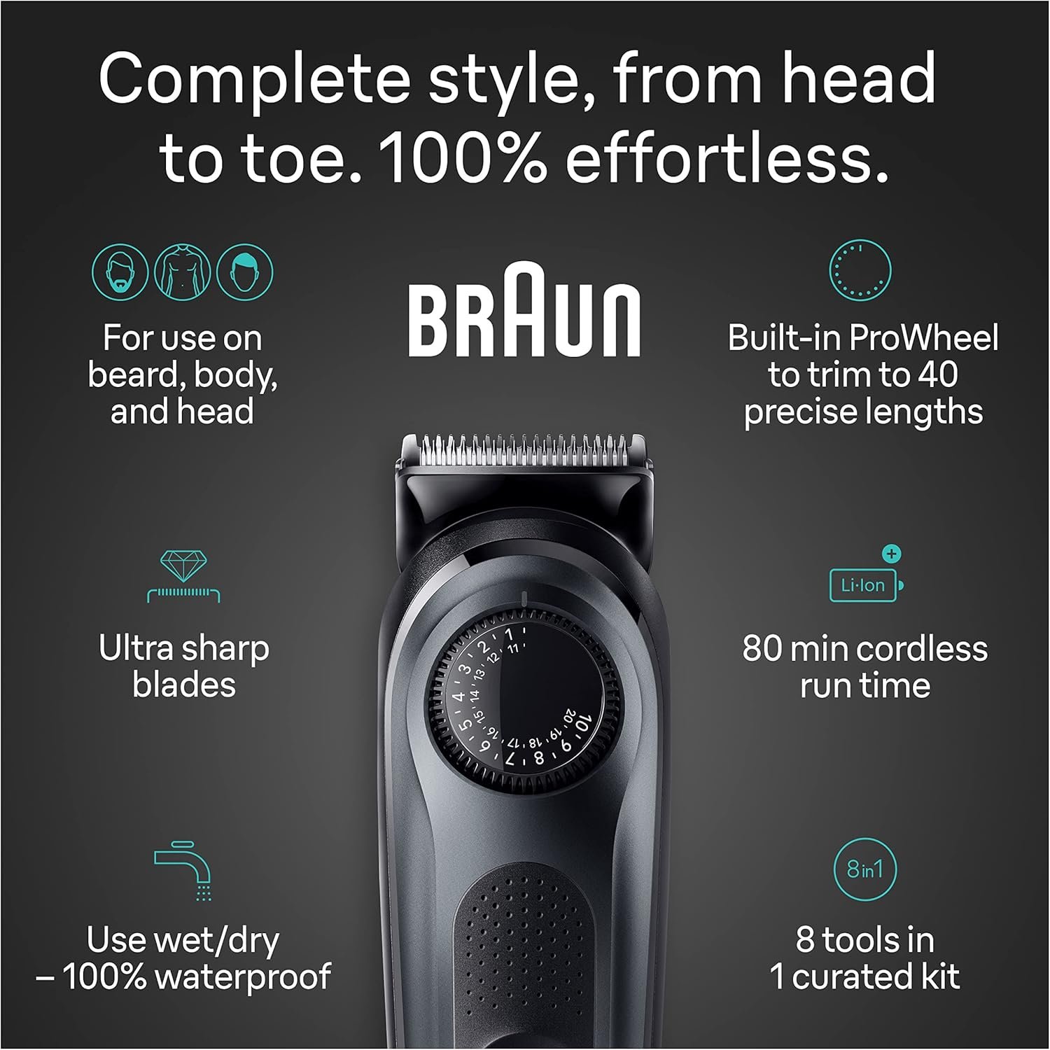 Braun All-in-One Style Kit Series 5 5470, 9-in-1 Trimmer for Men w/Beard Trimmer, Body Trimmer for Manscaping, Gillette Fusion5 ProGlide Razor, 40 Length Settings, Rechargeable Battery, Cordless - Image 3