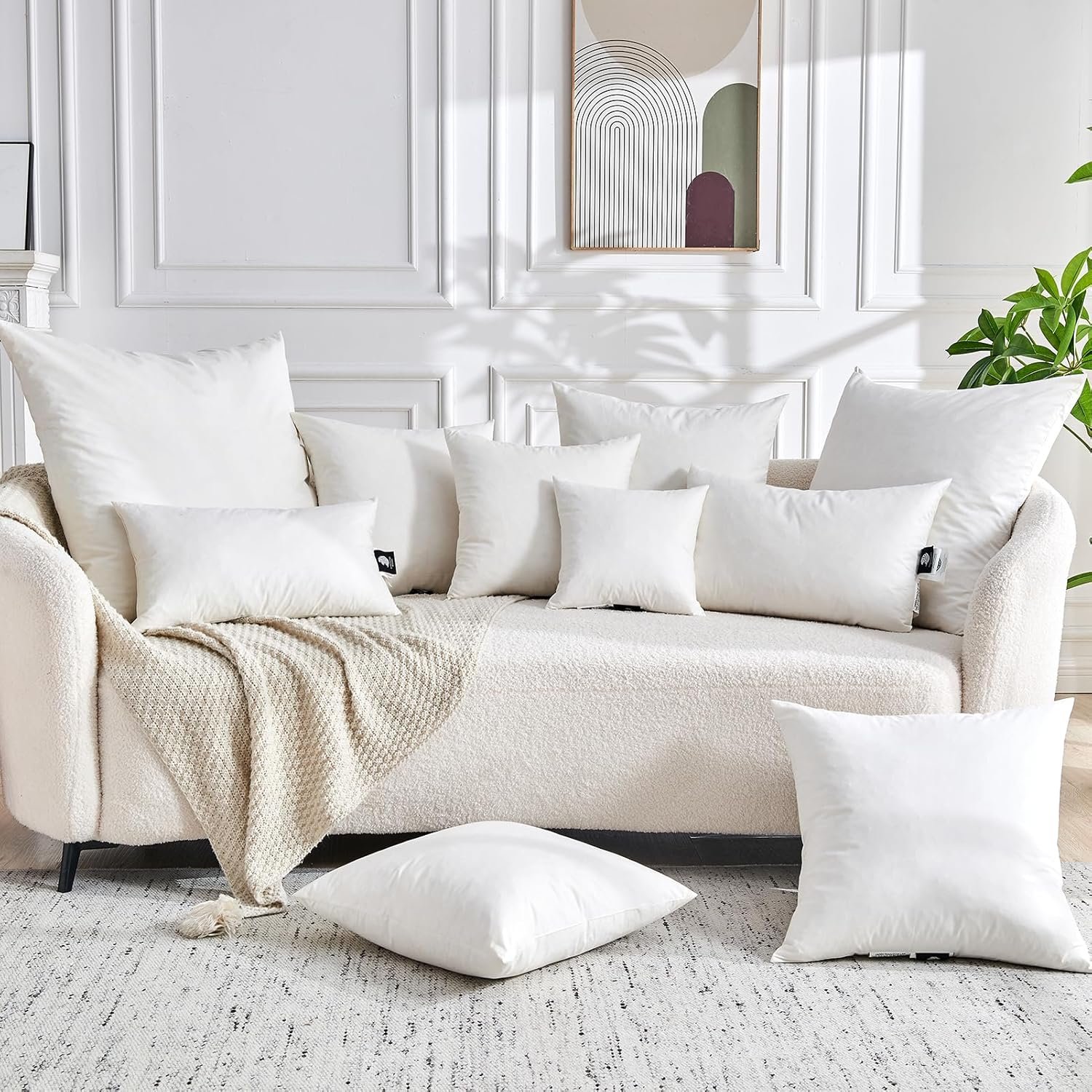 Feathers Down Throw Pillow Inserts 28x28, Set of 2, 100% Organic Cotton Shell, Soft Decorative Euro Pillow Insert for Living Room Sofa, Couch, or Bed (White) - Image 2