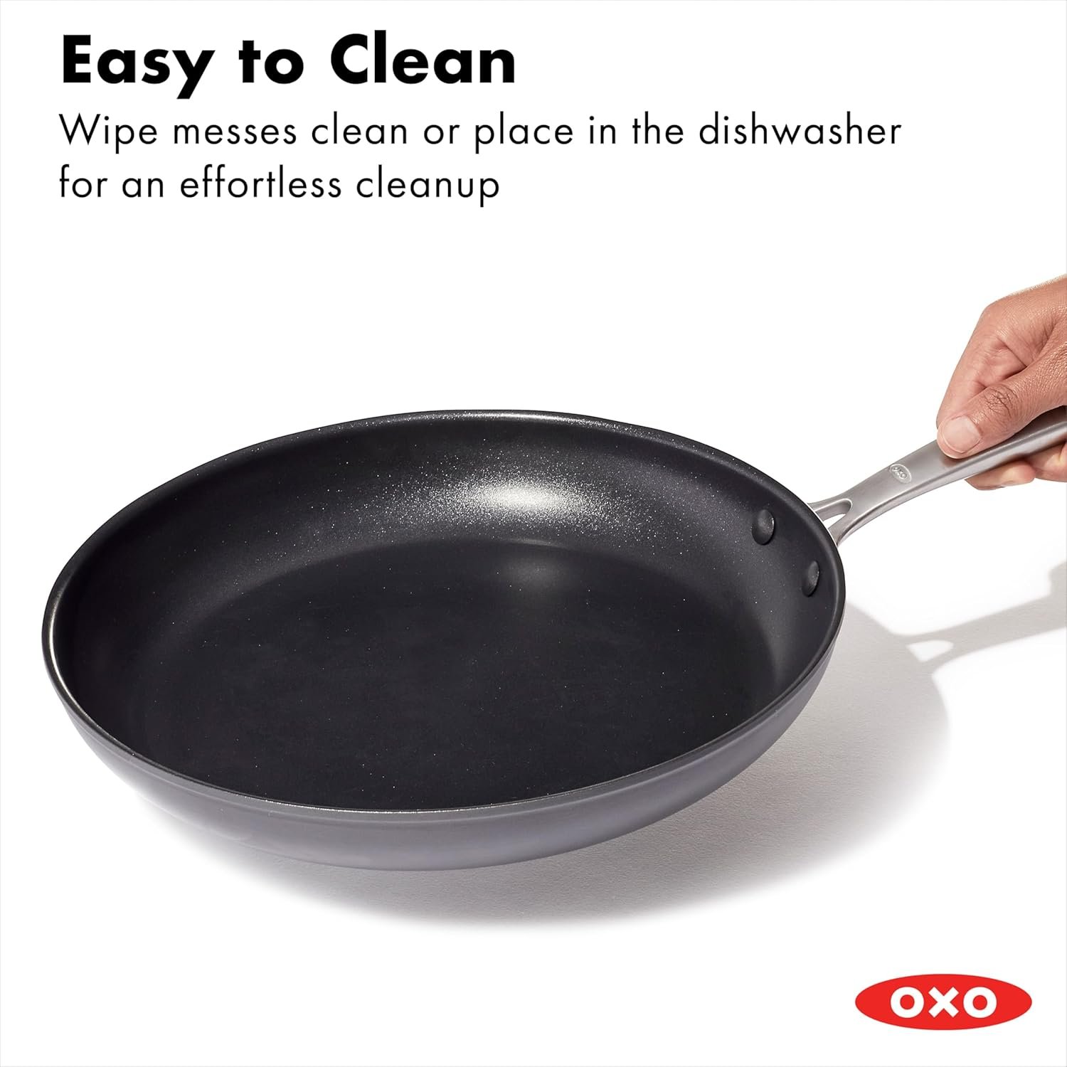 OXO Enhanced 10" Frying Pan Skillet, PFAS-Free Ceramic Nonstick, Durable Hard Anodized Cookware, Scratch Resistant, Stainless Steel Handle, Good Grips, Dishwasher Safe, Oven safe, Black - Image 6