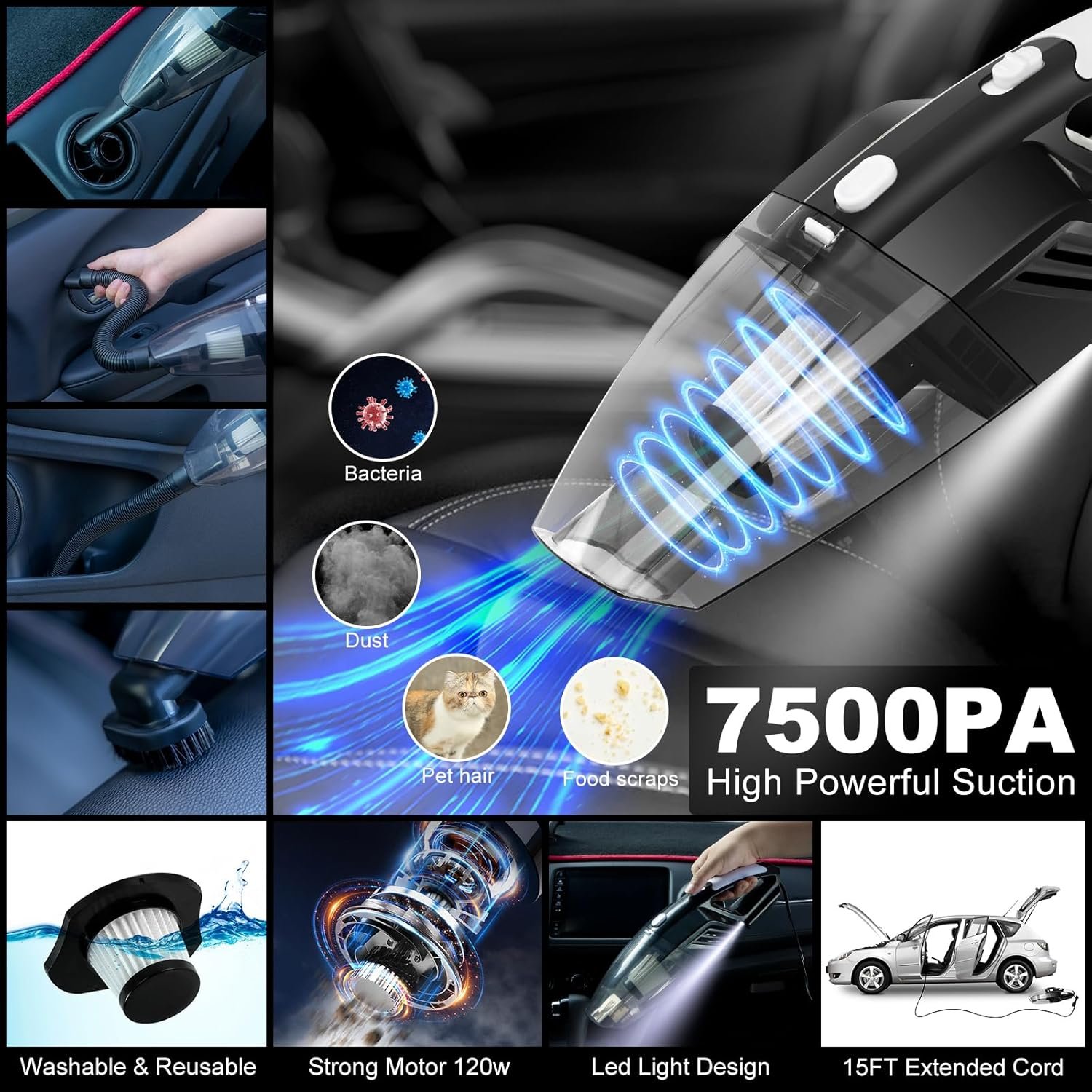 AUTODECO 43Pcs Car Wash Detailing Kit Cleaning Kits with Foam Gun Sprayer Long Handle Mop Car Vacuum Drill Brush Large Wash Mitt Towels Complete Interior Exterior Car Washing Supply Set Blue - Image 4