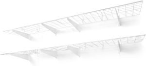 CAPHAUS 2-Pack Garage Shelving Wall Mounted 96×18 Inch, Heavy Duty Metal Wall Shelves with 8 Bike Hooks, 1000lbs Capacity Storage Rack for Garage Organization System, White