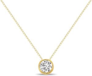 TimeLess Classics Fine Jewelry – Lab Grown Round Diamond Bezel Pendant Necklace For Women in 14K Gold (Available From 0.25-3 Carat)