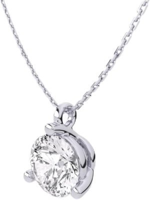 IGI Certified 1 Carat Lab Grown Diamond Round Solitaire Pendant Necklace for Women – 14k White Gold Necklace (I-J, VS1-VS2, 1.00 cttw) – 3-Prong Martini – 18 Inch Chain