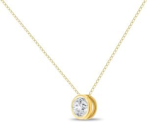 TimeLess Classics Fine Jewelry – Lab Grown Round Diamond Bezel Pendant Necklace For Women in 14K Gold (Available From 0.25-3 Carat)