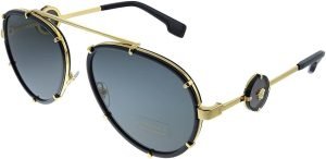 Versace VE 2232 143887 Black Metal Aviator Sunglasses Grey Lens