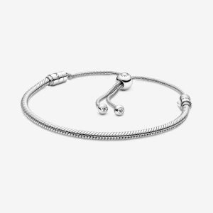 PANDORA Moments Snake Chain Slider Bracelet – Charm Bracelet for Women – Gift for Her – Sterling Silver with Clear Cubic Zirconia – With Gift Box – 11″