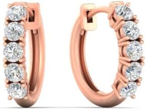 Fascinating Diamonds 1/2 To 1 Carat Round Cut Five Stone Lab Grown Diamond Hoop Huggie Earrings For Women Sterling Silver/14K Gold (E-H Color, VS1 Clarity, 0.50-1 Ctw)