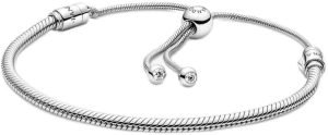 PANDORA Moments Snake Chain Slider Bracelet – Charm Bracelet for Women – Gift for Her – Sterling Silver with Clear Cubic Zirconia – With Gift Box – 11″