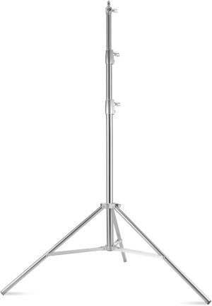Stainless Steel Heavy Duty Light Stand, 9.2ft/2.8m Spring Cushioned Photography Tripod Stand with 1/4″ to 3/8″ Screw Adapter and Carrying Bag for Strobe, LED Video Light, Monolight, Softbox
