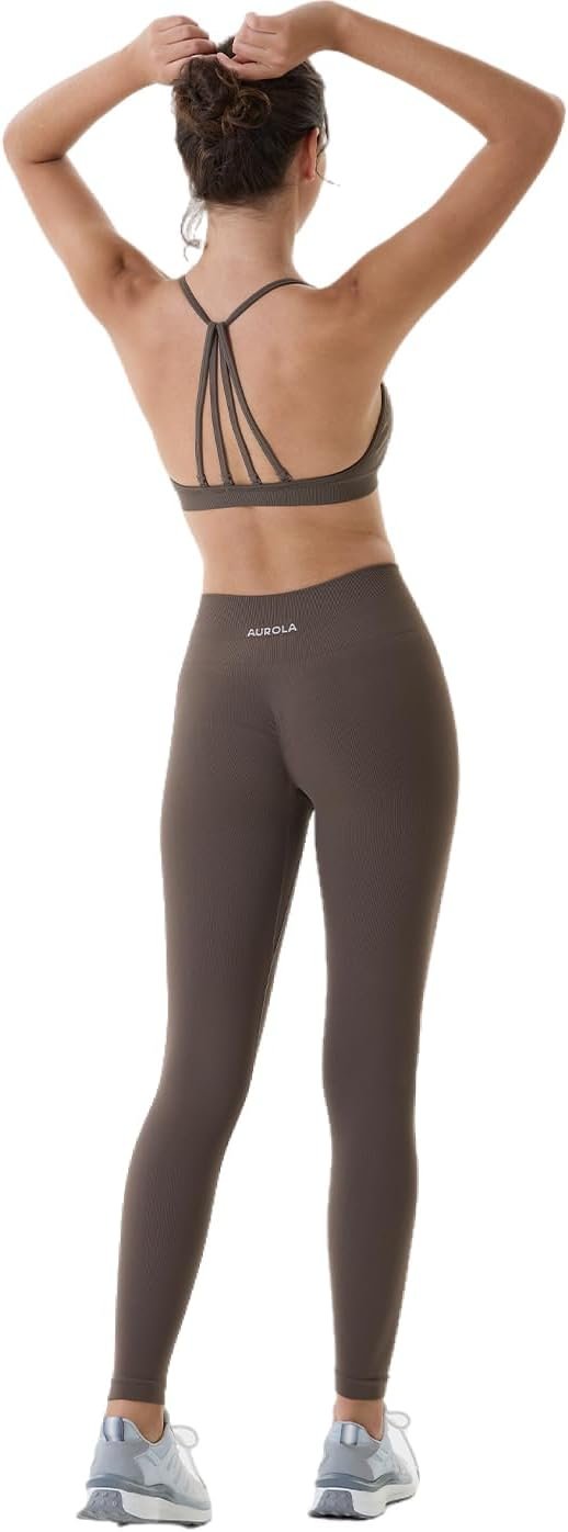 AUROLA Power Workout Leggings for Women Tummy Control Squat Proof Ribbed Thick Seamless Scrunch Active Pants - Image 4