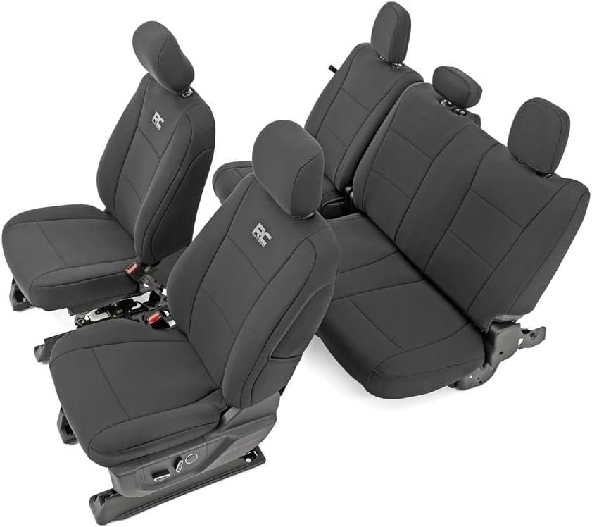 Rough Country Neoprene Seat Covers for Ford F-150, Lightning, F-250 & F-350 Crew Cab (2015-2025) w/FR Bucket Seat - Front & Rear Seat Cover Set, Waterproof, UV Resistant, Foam Padded - Image 3