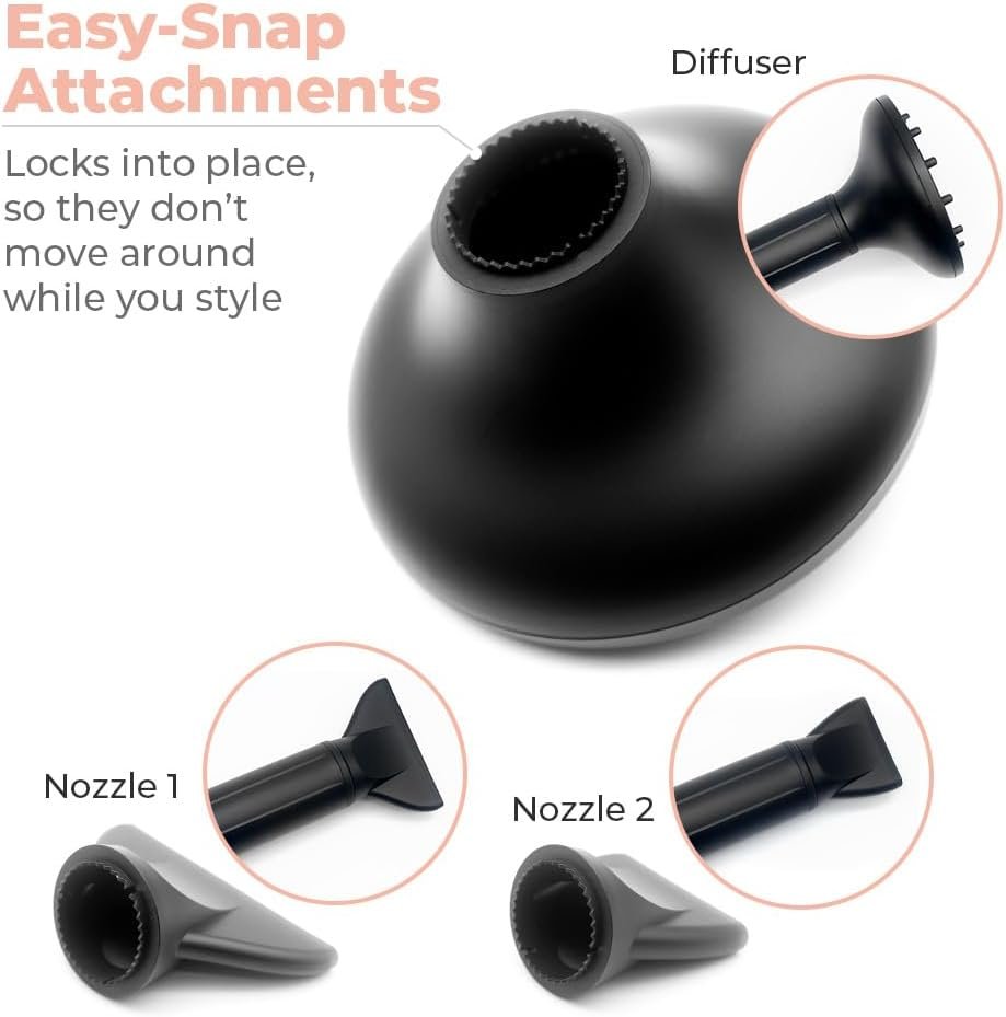 SRILabs DryQ “Smart” Hair Dryer - Super Lightweight, Foldable - Powerful, Quiet Motor - Infrared and Ionic Technology - 3 Magnetic Attachments - Heat Control with Locking Switch - Image 5
