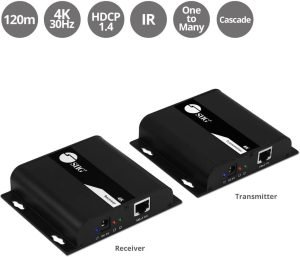 SIIG 4K HDMI Extender Over IP CAT5e/6/7 Ethernet, Up to 394 Feet, HDMI Balun One to One or One to Many, HDCP 2.2 (CE-H25D11-S2)