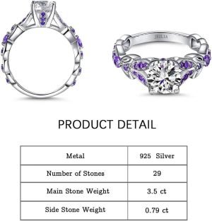 Jeulia 4.3 Carat Personalized Sterling Silver Butterfly Rings for Women Purple Amethyst Bridal Round Cut Wedding Engagement Eternity Valentine’s Promise Ring Set