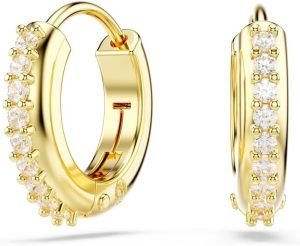 Swarovski Matrix Hoop Earrings, Round Cut, Clear Crystals, Gold-Tone and Rhodium Finishes