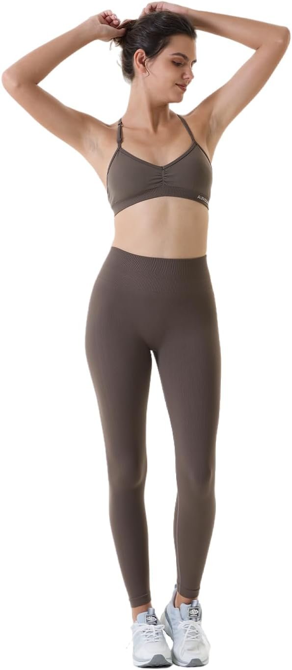 AUROLA Power Workout Leggings for Women Tummy Control Squat Proof Ribbed Thick Seamless Scrunch Active Pants - Image 3