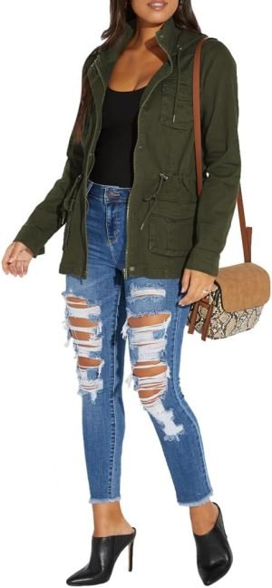 sexycherry Casual Jackets for Women Long Sleeve Lightweight Outwear Bomber Coats with Pock...