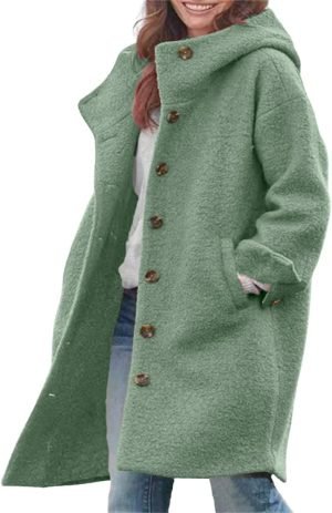 chouyatou Women’s Winter Single Breasted Long Wool Coat with Hood Casual Wool Blend ...