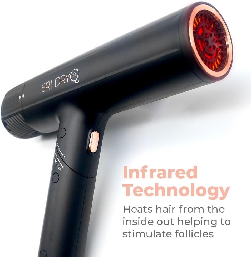 SRILabs DryQ “Smart” Hair Dryer - Super Lightweight, Foldable - Powerful, Quiet Motor - Infrared and Ionic Technology - 3 Magnetic Attachments - Heat Control with Locking Switch - Image 2