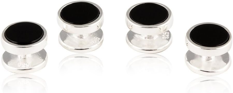 Mens Sterling Silver Black Onyx Cufflinks and Studs Formal Set with Presentation Box - Solid 925 Sterling Silver Wedding Party Tuxedo Shirt Studs - 5/8" cufflinks 3/8" studs Heirloom Luxury Set - Image 4
