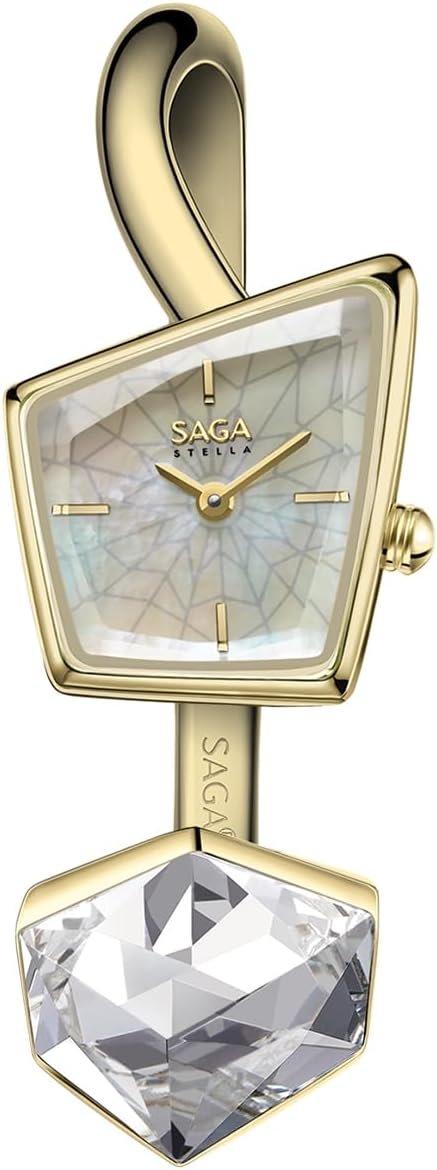 SAGA Illusion Women's Luxury Jewelry Bangle Watch, Mineral Case, 316L Stainless Steel Bracelet with Danube Crystals, Swiss Quartz Movement, 30M Water Resistant - Elegant Gift for Small Wrists