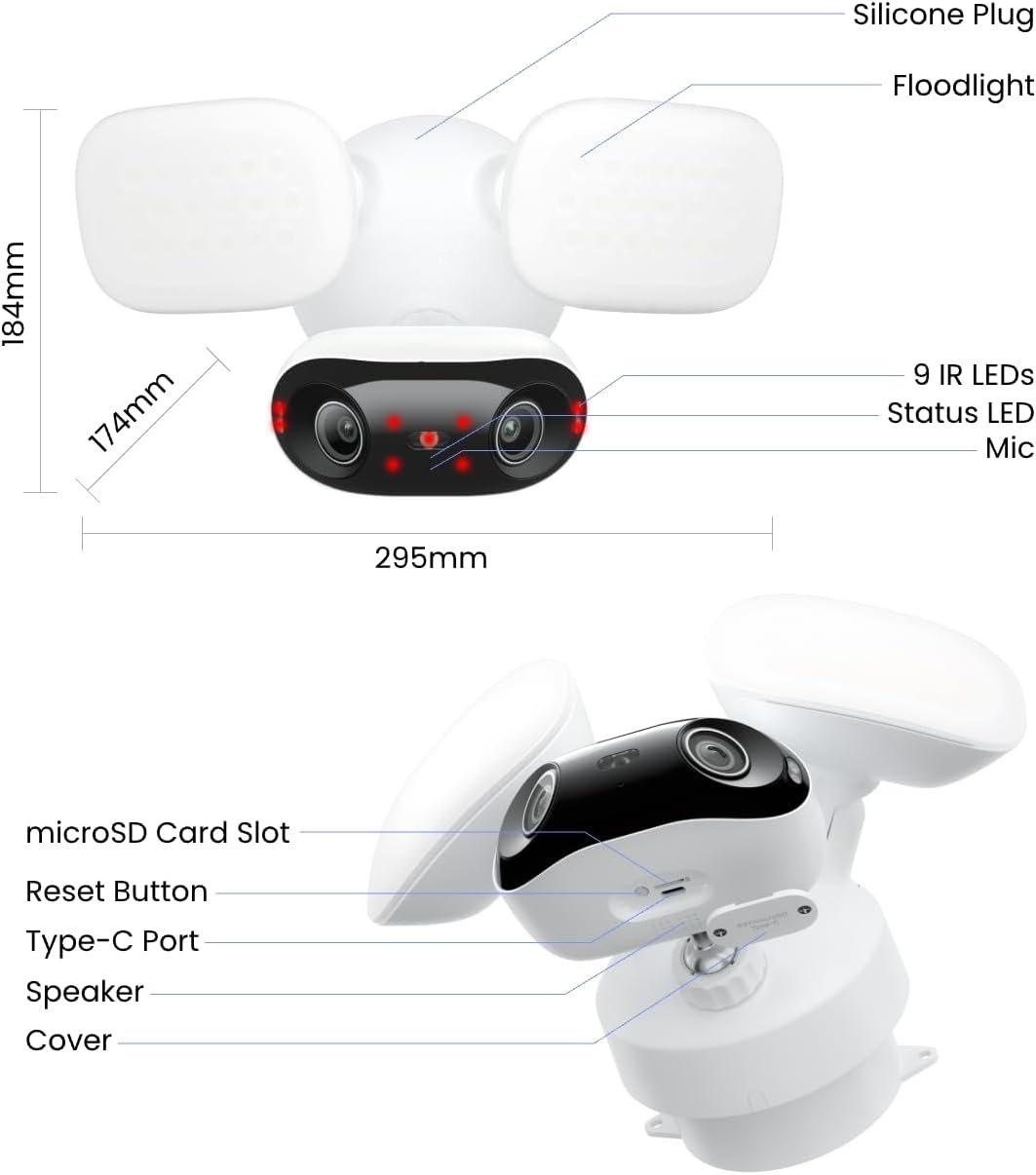 REOLINK Elite Floodlight WiFi, 4K 8MP 180° Panoramic Wired Floodlight Camera, Adjustable 3000 Lumens, Local AI Video Search, Dual-Band Wi-Fi 6, 24/7 Recording, No Monthly Fees, 100~240V AC Hardwired - Image 9
