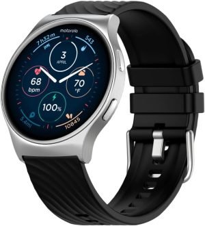 Motorola Moto Watch 120 – Premium Bluetooth Smartwatch with AMOLED Display, 10-Day Battery, Heart Rate & SpO2 Tracking, Fitness & Health Monitoring, Compatible with Android and iPhone – Silver