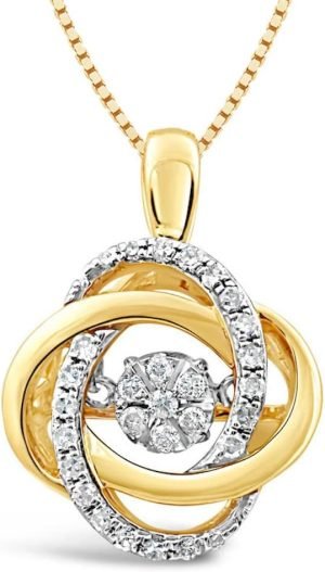 Diamond Necklace Dancing Diamond 1/5 CTTW Love Knot in Sterling SIlver or 14K Gold Plated 18 Inch Chain