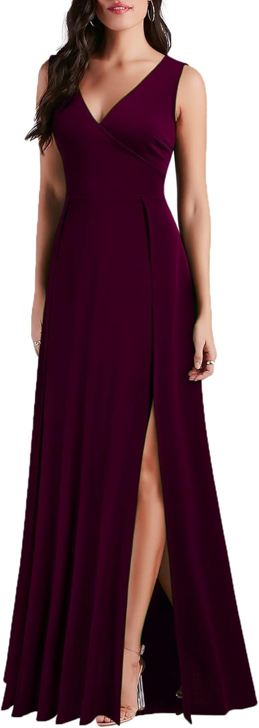 MUSHARE Women's V Neck Sleeveless Split Formal Dress Cocktail Party Prom Long Dresses - Image 3