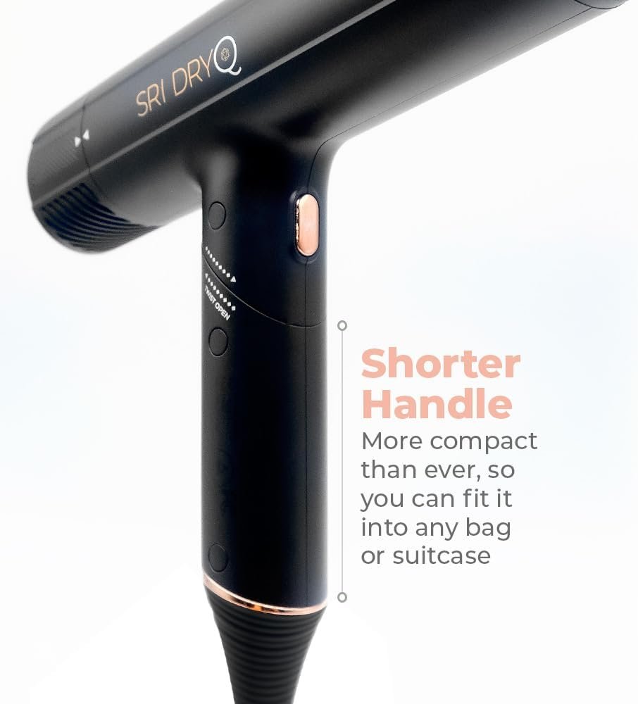 SRILabs DryQ “Smart” Hair Dryer - Super Lightweight, Foldable - Powerful, Quiet Motor - Infrared and Ionic Technology - 3 Magnetic Attachments - Heat Control with Locking Switch - Image 6
