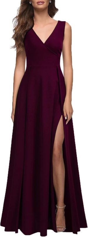 MUSHARE Women’s V Neck Sleeveless Split Formal Dress Cocktail Party Prom Long Dresse...