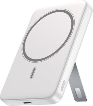 for Magsafe Portable Charger, 10000mAh Wireless Power Bank with Stand, USB C PD 20W Fast Charging Powerbank, Magnetic Battery Pack Compatible for iPhone 17/16/15/14/13/12 Series – White