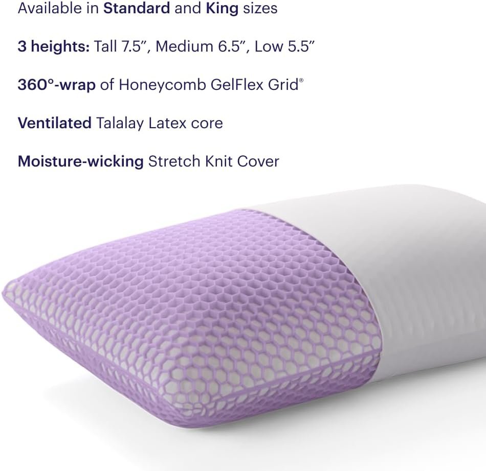 Purple Harmony Pillow - Standard - Medium, Greatest Pillow Ever Invented, 360º Hex Grid & Talalay Latex Core - No Pressure Support, Stays Cool, Luxurious Comfort - Image 7