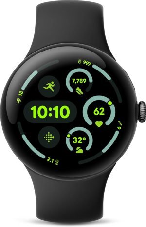Google Pixel Watch 3 (45mm) 2024 Model – Android Smartwatch, Heart Rate Tracking, Fitbit Advanced Running, Fitness Insights, 24-Hour Battery – Matte Black Aluminum Case – Obsidian Band – Wi-Fi