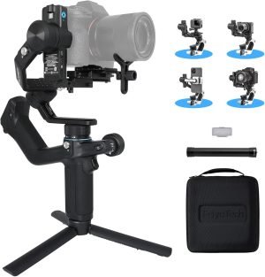 Feiyu SCORP Mini-2 Combo All-in-1 Gimbal Stabilizer for Cameras & Smartphones, 1.3″ OLED Touchscreen, Integrated AI Tracking, 2.65lb Payload. 3-Axis Gimbal Compatible with GoPro, Sony, iPhone – Black