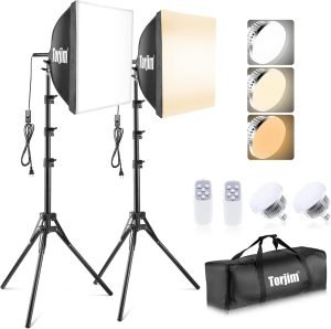 Torjim Softbox Photography Lighting Kit, 16” x 16” Professional Softbox Lighting Kit with 85W 3000-7500K LED Bulbs, Studio Lights for Photography/Video Recording/Live Streaming/Portraits Shooting