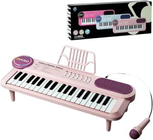 37 Key Electric Piano Keyboard for Kids,Early Learning Educational Electronic Musical Instrument Toys,Microphone & Music Stand,Kids Piano Keyboard for 3-7 Year Old (Pink)