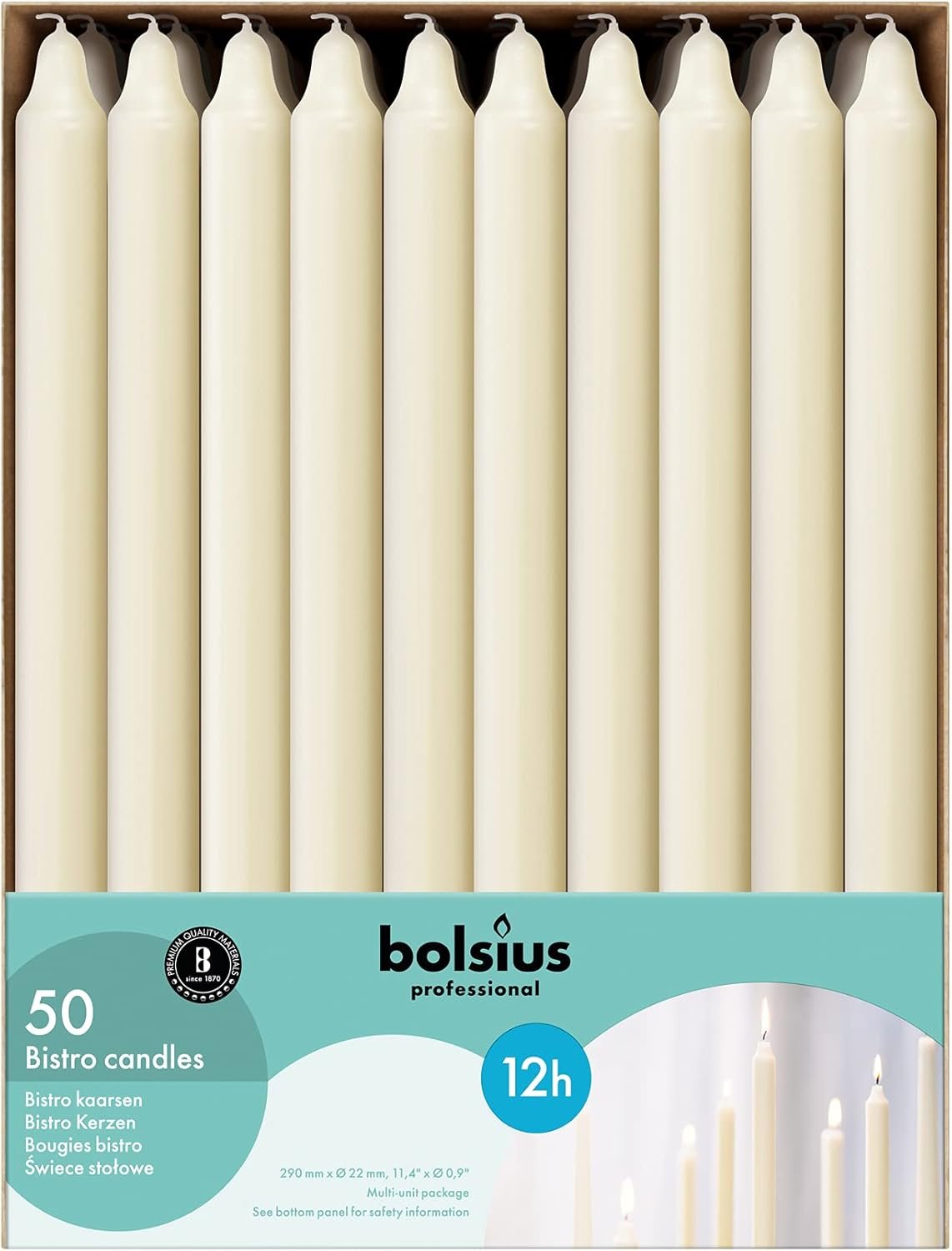 BOLSIUS Ivory Candlesticks Bulk Pack 50 Count - Unscented Dripless 11.5 Inch Household & Dinner Candle Set - 12+ Hours - Premium European Quality - Consistent Smokeless Flame - 100% Cotton Wick - Image 8
