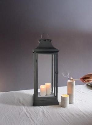 Serene Spaces Living 25″ Tall Black Decorative Hurricane Lantern with Clear Glass Panels – Indoor Lantern and Outdoor Lantern for Porch, Events, Parties, & Table Top Decor – Extra Large Lantern