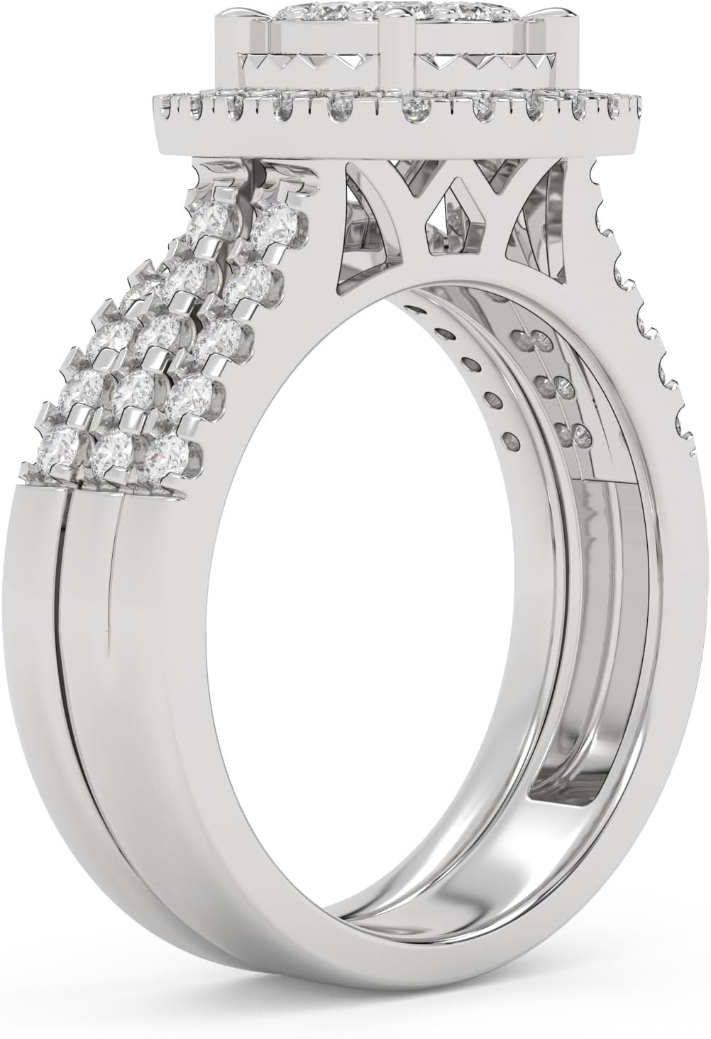 AFFY Bridal Set Rings For Women, 1.00 Carat (ctw) Lab Grown Diamond Halo Wedding Engagement Ring Set In 14K Gold Over Sterling Silver, 10K Or 14K Solid Gold Jewelry Gifts For Her - Image 4