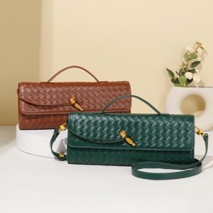 Dreubea Women’s Handmade Woven Evening Bag Casual Leather Shoulder Handbag Fashion Crossbody Clutch Purse Golden
