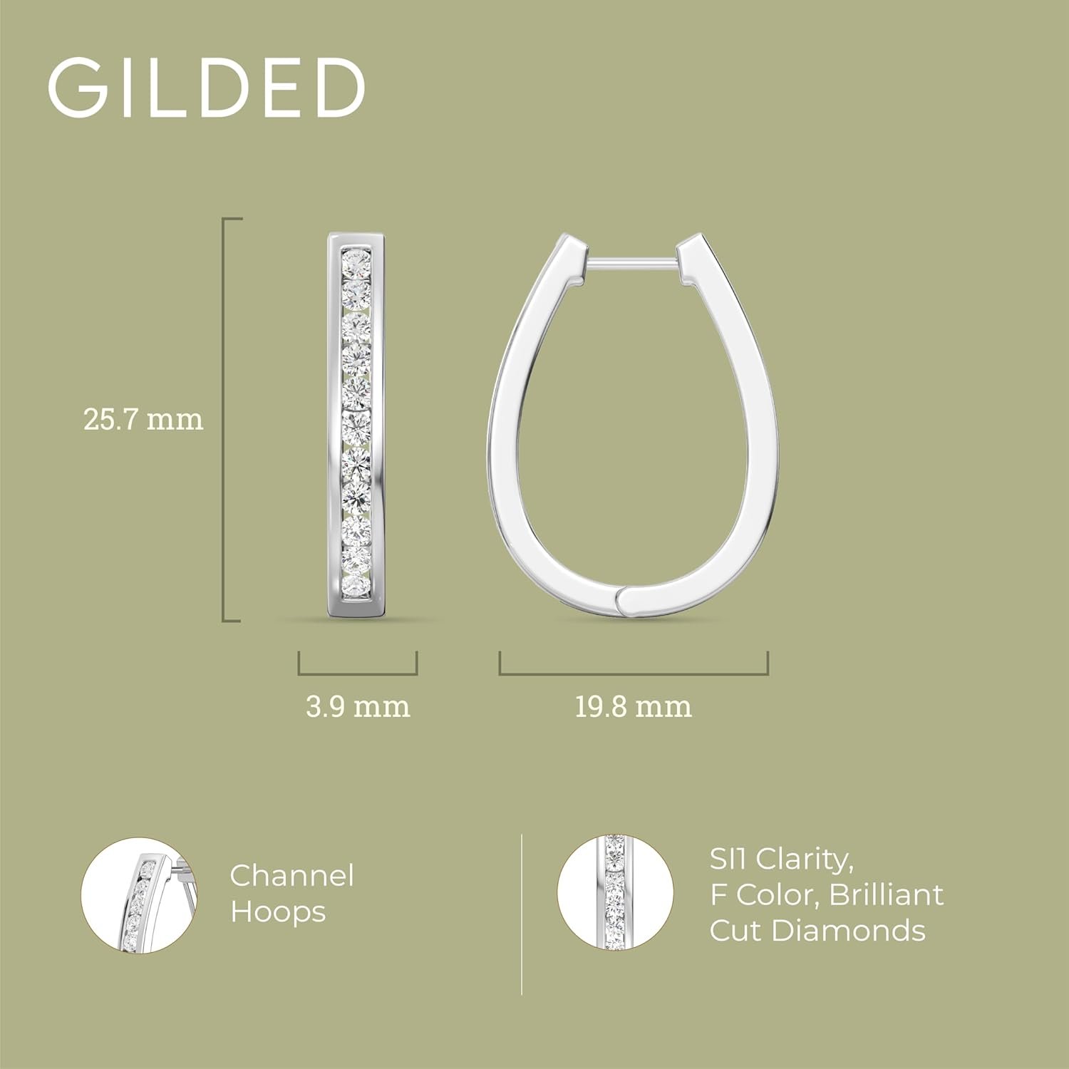 Gilded Lab-Grown Diamond Channel Set Hoop Earrings for Women in 925 Sterling Silver and 14KT Yellow Gold Plated Silver | Hypoallergenic Fine Jewelry | Hinged Closure | SI1 Clarity, F Color |1/4,1/2, 1 Carat Total Weight - Image 4