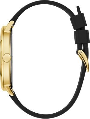 GUESS Iconic Studded Black and Gold-Tone Logo Silicone Watch. Color: Black (Model: U1161G2)