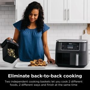 Ninja DZ201 Foodi 8 Quart 6-in-1 DualZone 2-Basket Air Fryer with 2 Independent Frying Bas...