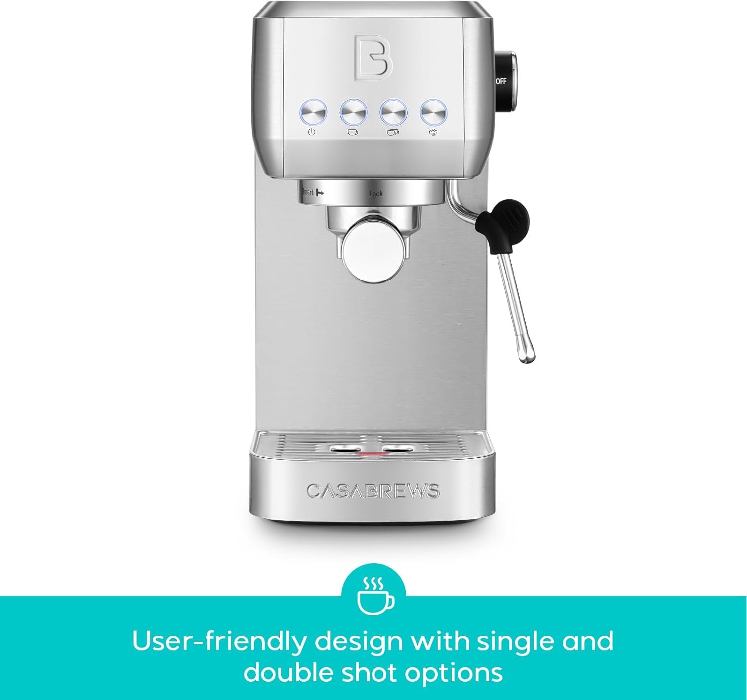 CASABREWS 3700 Essential Espresso Machine 20 Bar, Stainless Steel Cappuccino & Latte Machine with Steam Frother for Home, 43.9oz Water Tank, Silver - Image 2