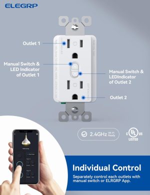 ELEGRP Smart Plug, Smart in-Wall Outlet Compatible with Alexa and Google Assistant, 2.4GHz...
